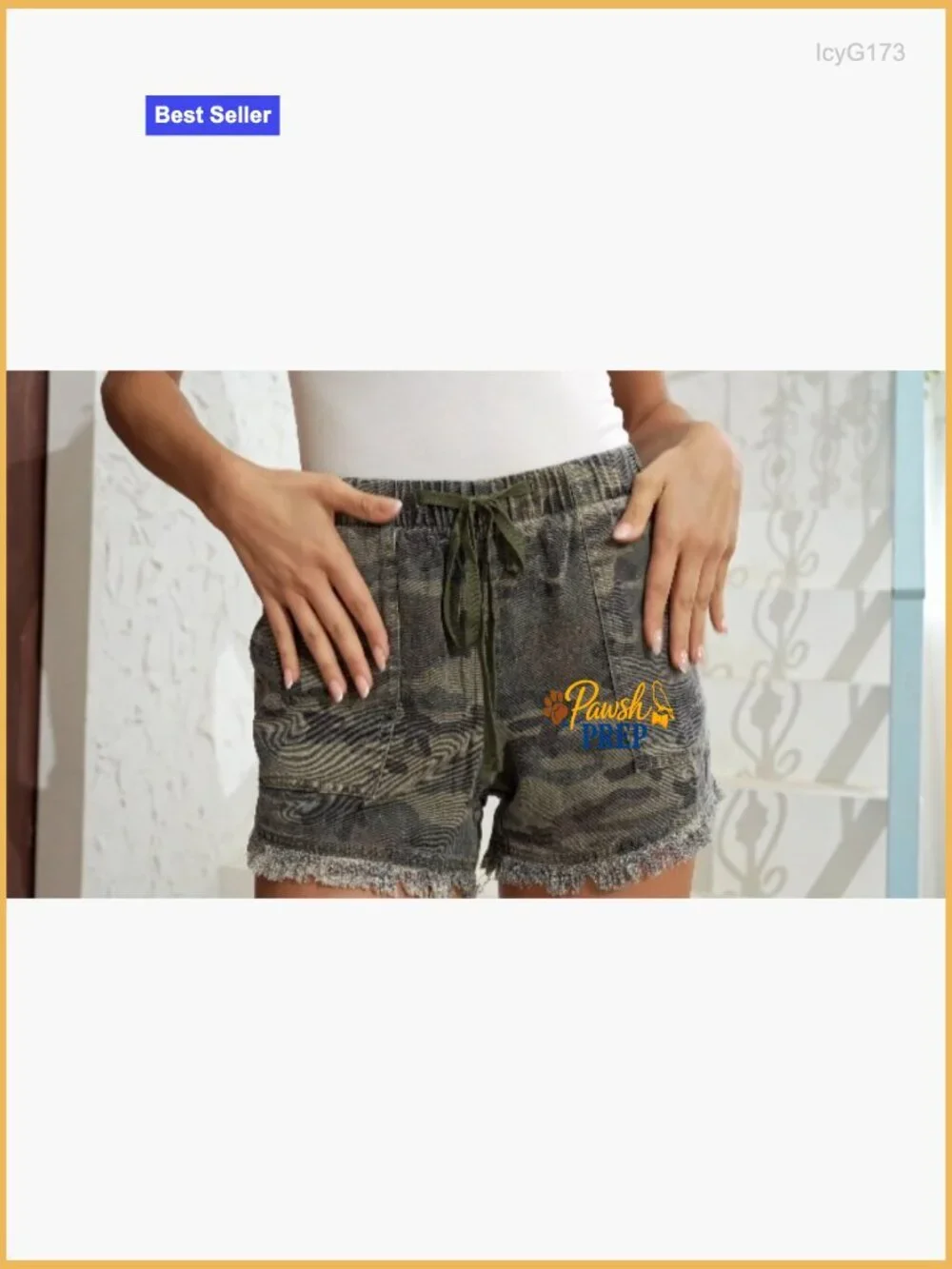 High Waisted Denim Shorts with Drawstring Fringe Hem and Pockets